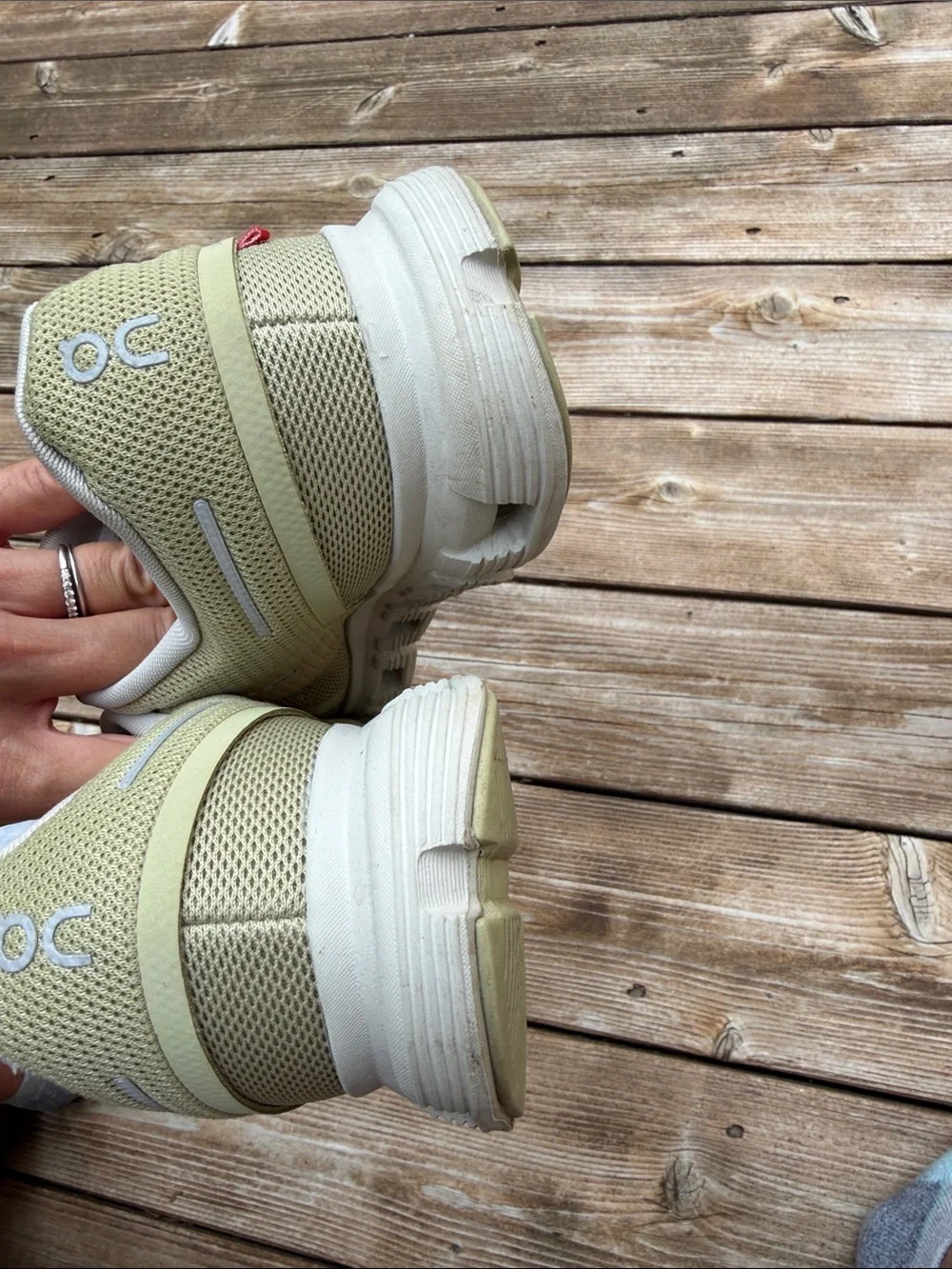 On Running Women's Cloud Sneakers in Olive and White